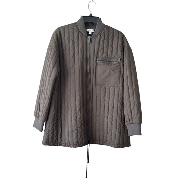 Topshop Quilted Oversized Bomber Liner Jacket  Charcoal Green Mob Wife 8-10 - Picture 2 of 13